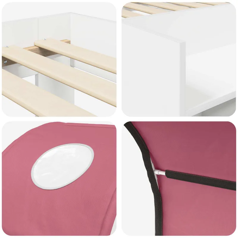 Lovos su Tuneliu 4 pcs Balta ir rožinė Apdirbta mediena