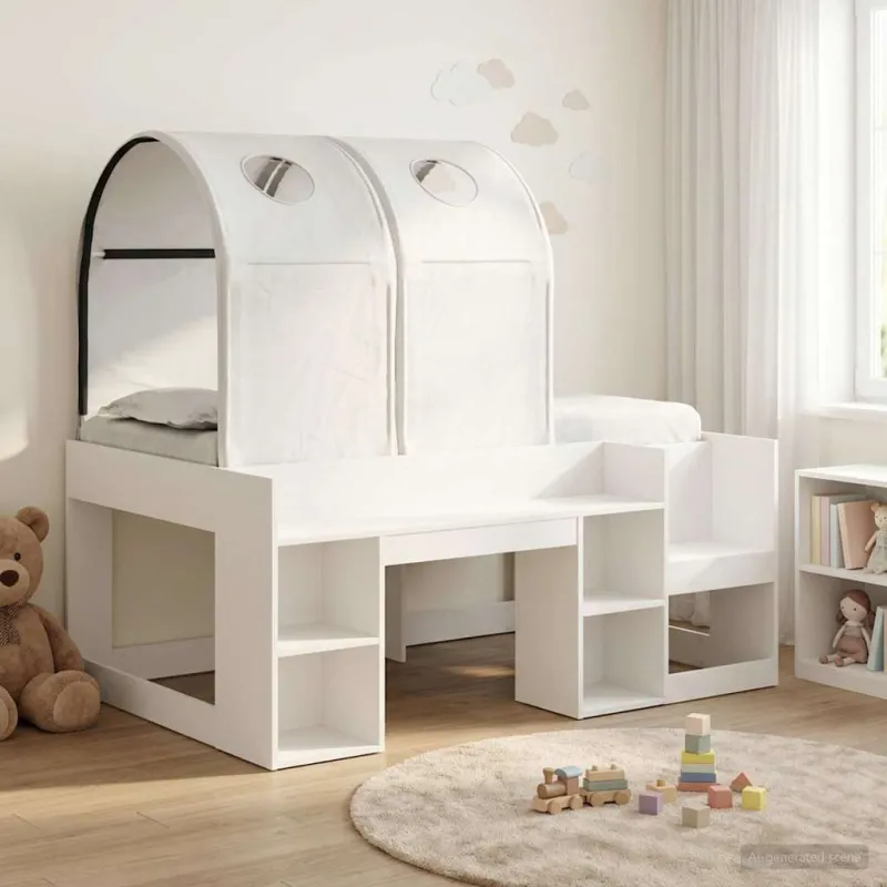 Lovos su Tuneliu 4 pcs Balta Apdirbta mediena