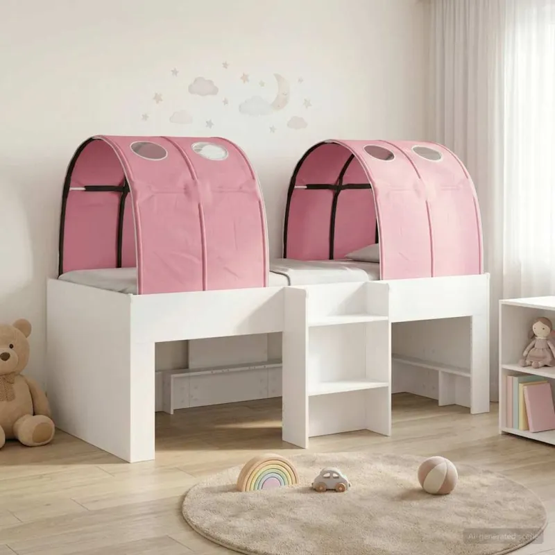 Lovos su Tuneliu 4 pcs Balta ir rožinė Apdirbta mediena