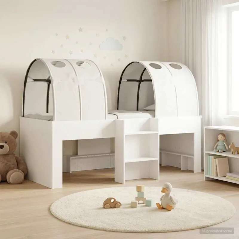 Lovos su Tuneliu 4 pcs Balta Apdirbta mediena