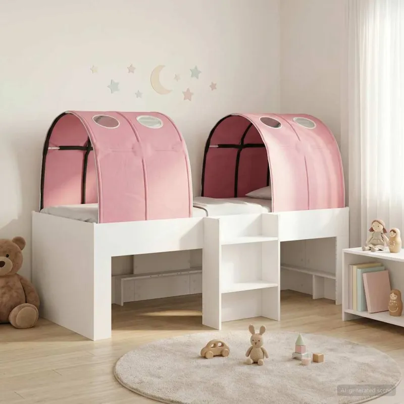 Lovos su Tuneliu 4 pcs Balta ir rožinė Apdirbta mediena