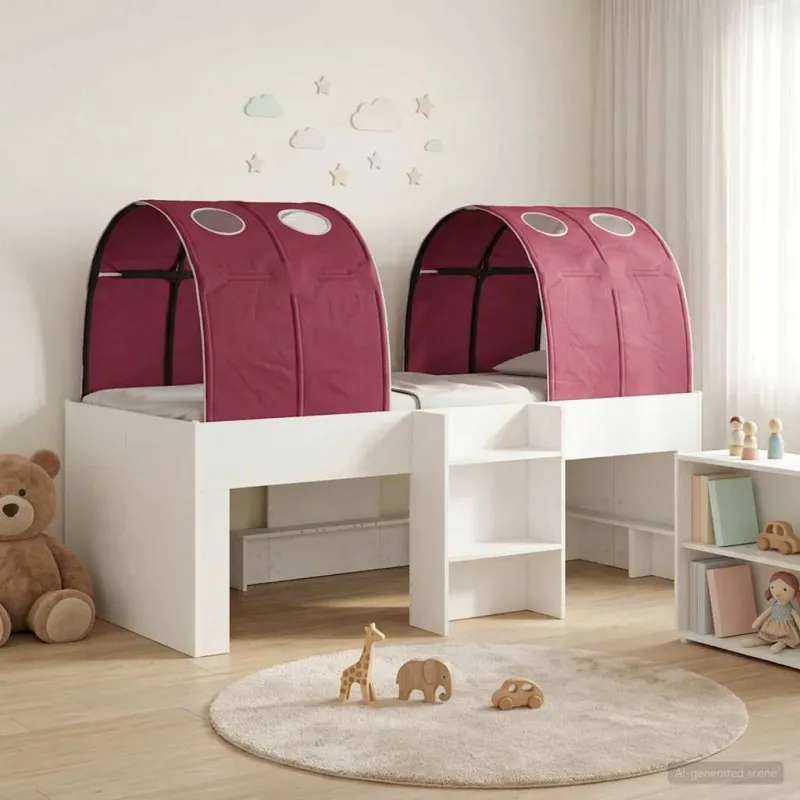 Lovos su Tuneliu 4 pcs Balta ir raudona Apdirbta mediena