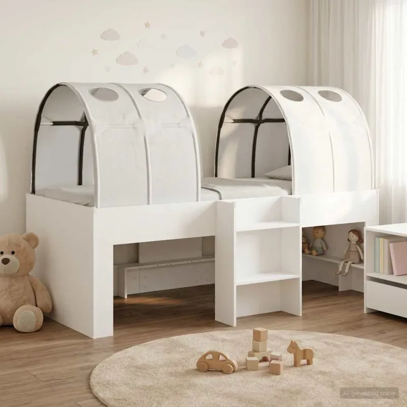 Lovos su Tuneliu 4 pcs Balta Apdirbta mediena