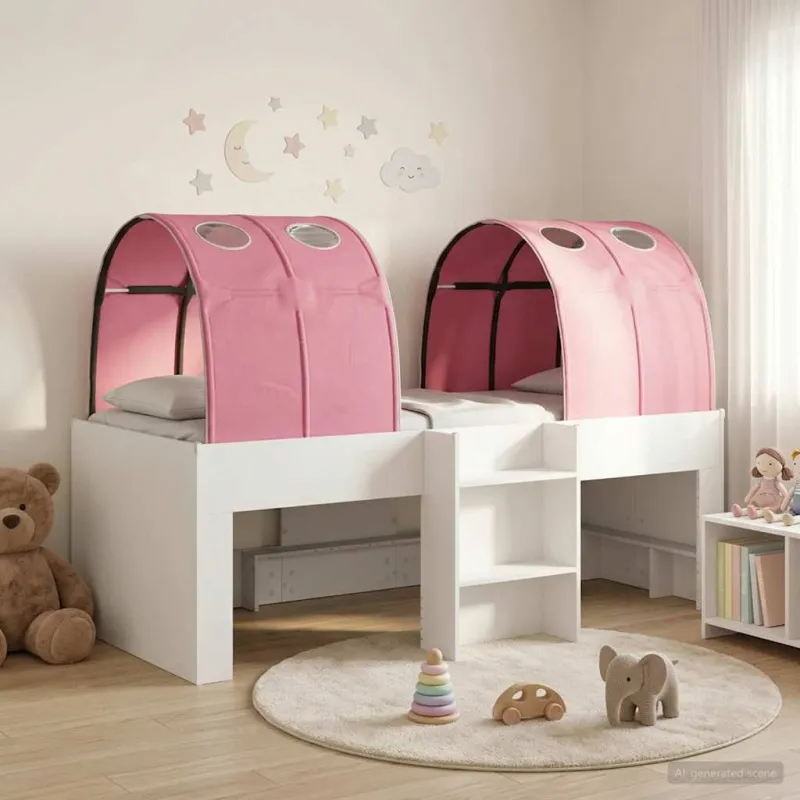 Lovos su Tuneliu 4 pcs Balta ir rožinė Apdirbta mediena