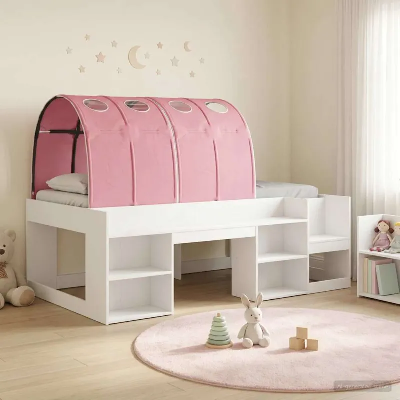 Lovos su Tuneliu 4 pcs Balta ir rožinė Apdirbta mediena