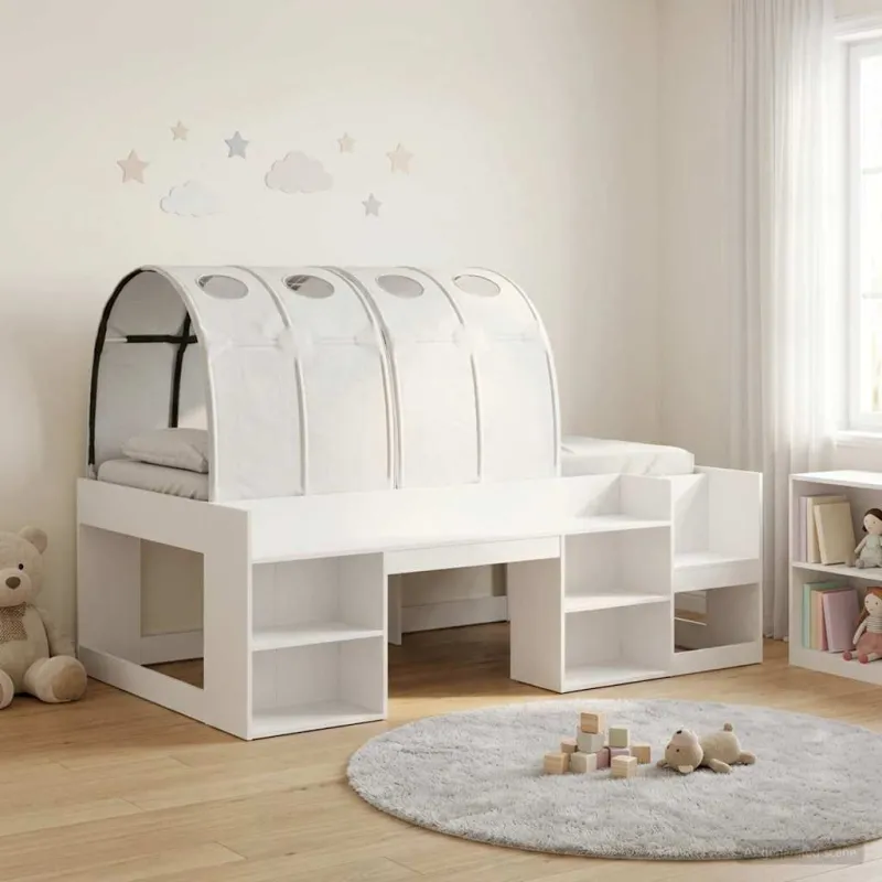 Lovos su Tuneliu 4 pcs Balta Apdirbta mediena