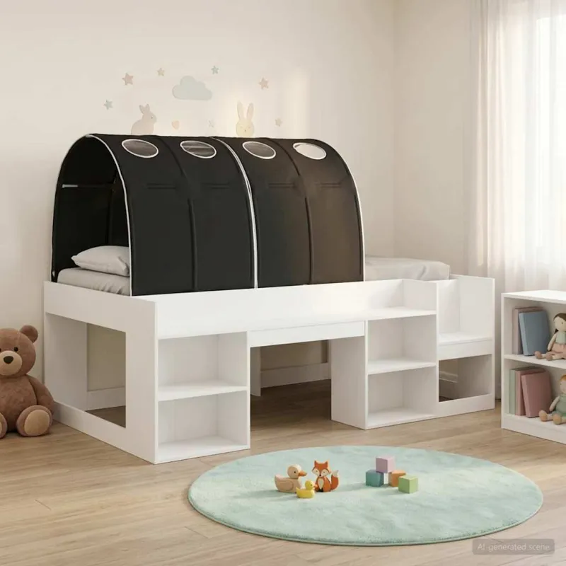 Lovos rėmas su tuneliu 3 pcs Balta ir juoda Dirbtinė mediena