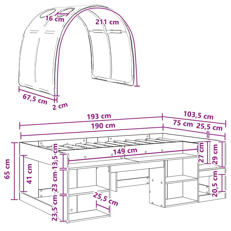 Lovos rėmas su tuneliu 3 pcs Balta ir šviesiai mėlyna