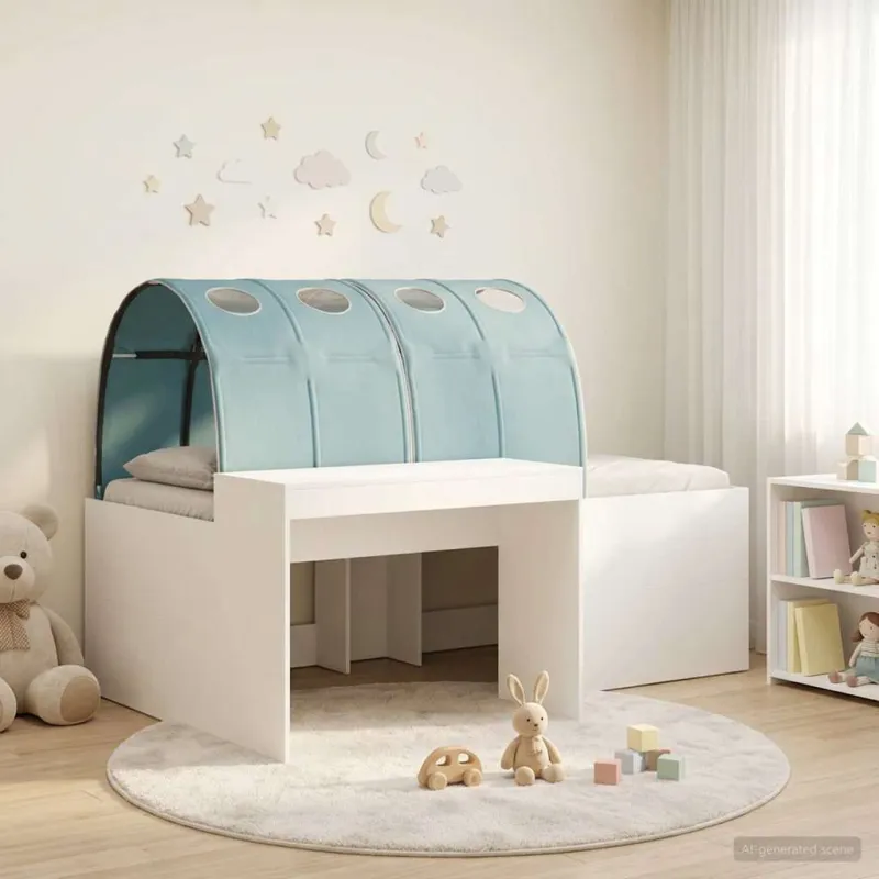 Lova su tuneliu 3 pcs Balta ir šviesiai mėlyna Apdirbta mediena
