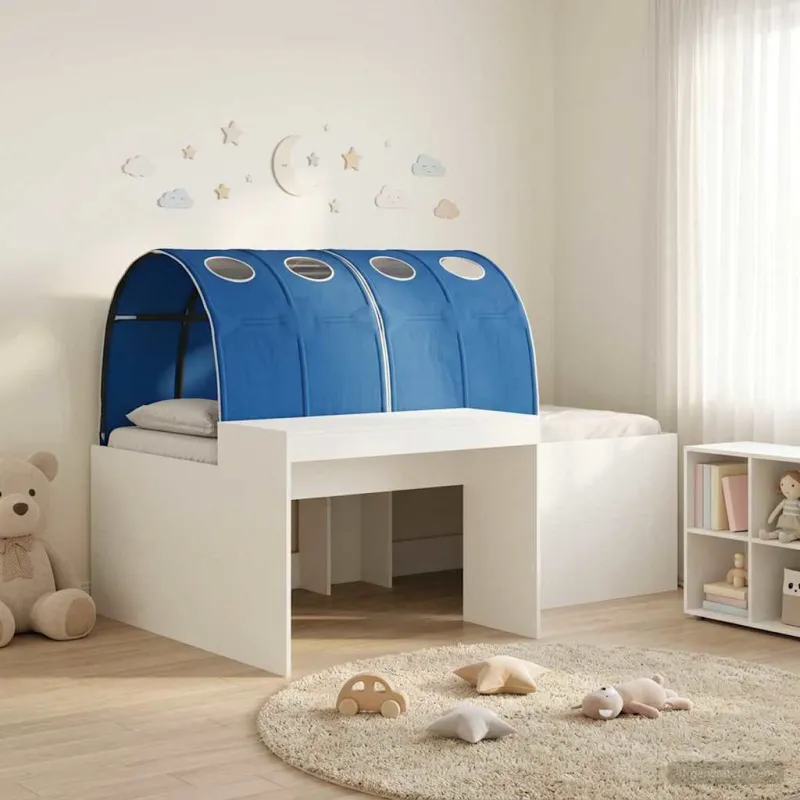 Lova su tuneliu 3 pcs Balta ir mėlyna Apdirbta mediena