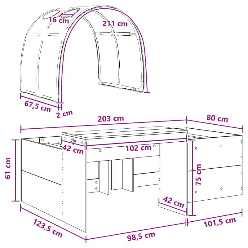 Lova su tuneliu 3 pcs Balta ir mėlyna Apdirbta mediena