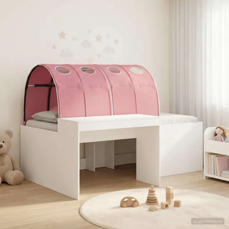Lova su tuneliu 3 pcs Balta ir rožinė Apdirbta mediena
