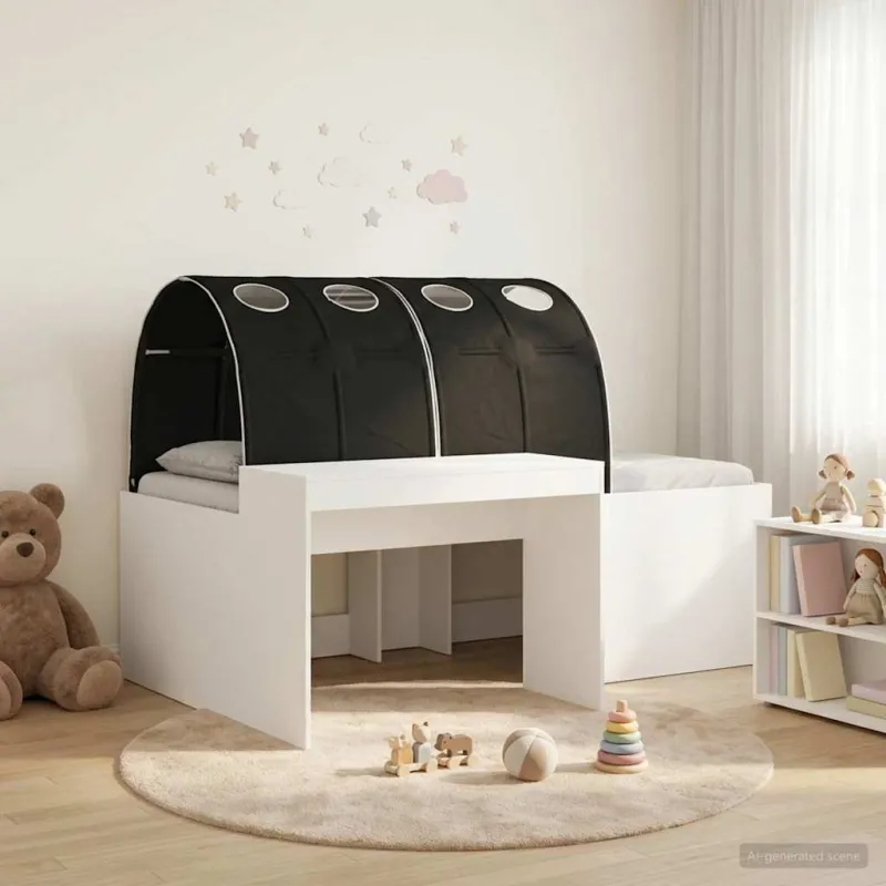 Lova su tuneliu 3 pcs Balta ir juoda Apdirbta mediena
