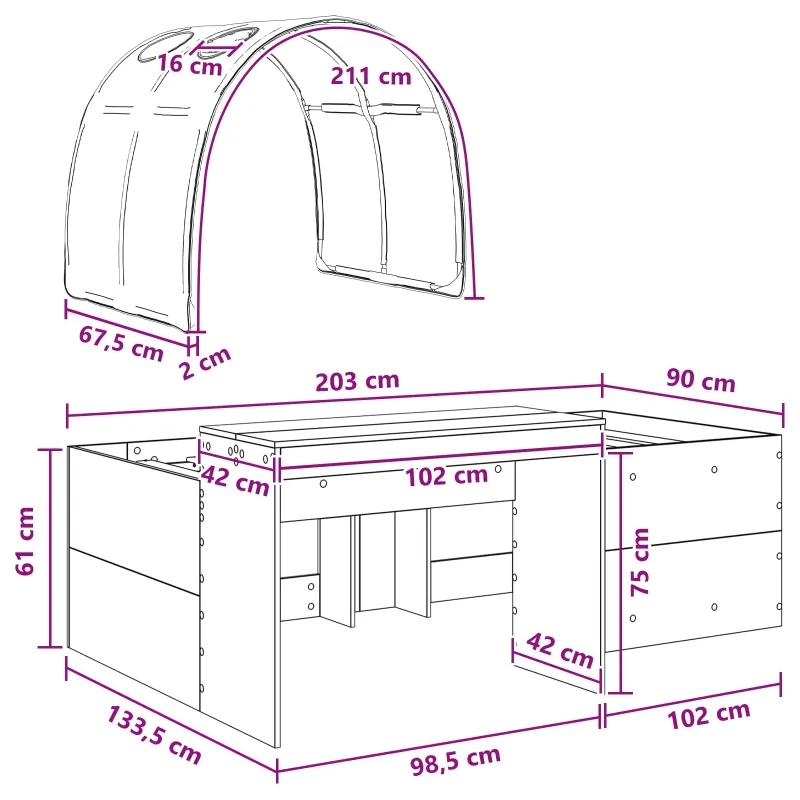 Lovą su tuneliu 4 pcs Artisian ąžuolas ir šviesiai mėlyna