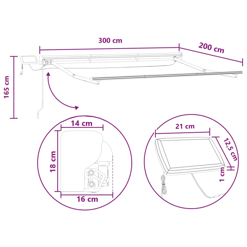 Rankinis markizės rėmas su LED Taupe 3 x 2 m