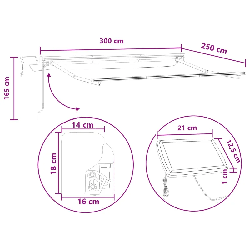 Rankinis markizės rėmas su LED Smėlio 3 x 2,5 m