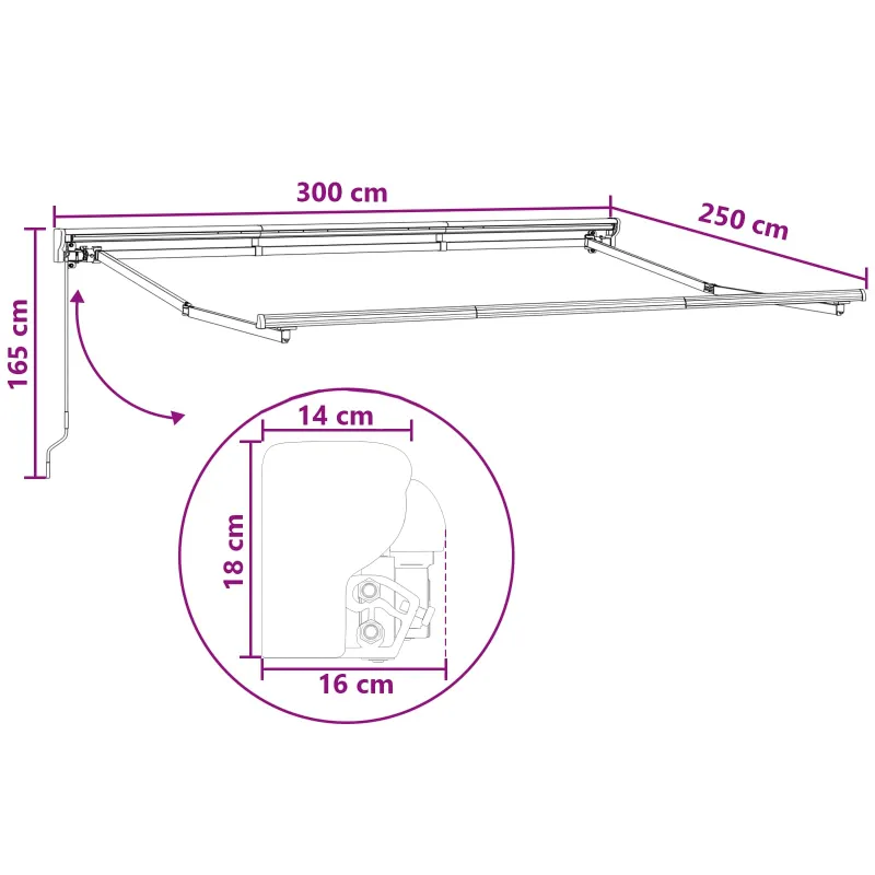 Rankinis markizės rėmas su LED 3 x 2,5 m