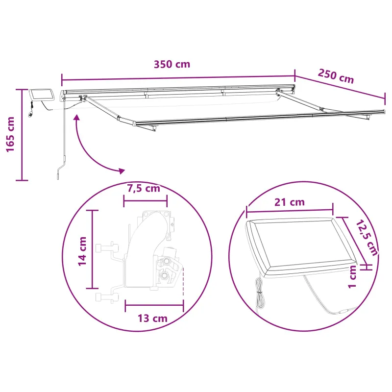 Ištraukiama markizė Taupe 350 x 250 cm Audinys ir aliuminis
