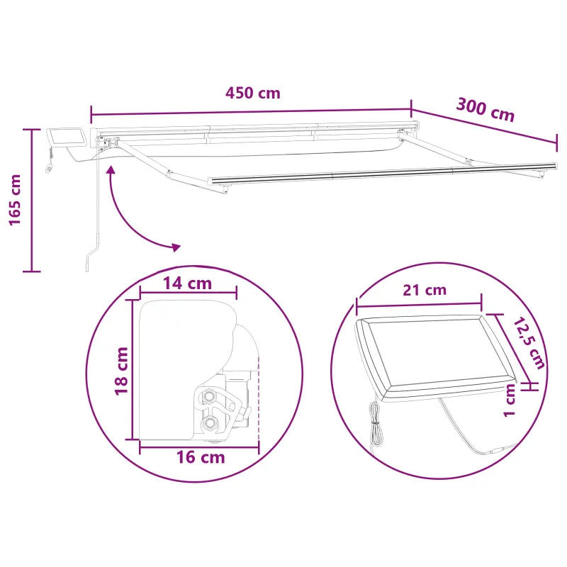 Rankinis markizės rėmas su LED 4,5 × 3 m