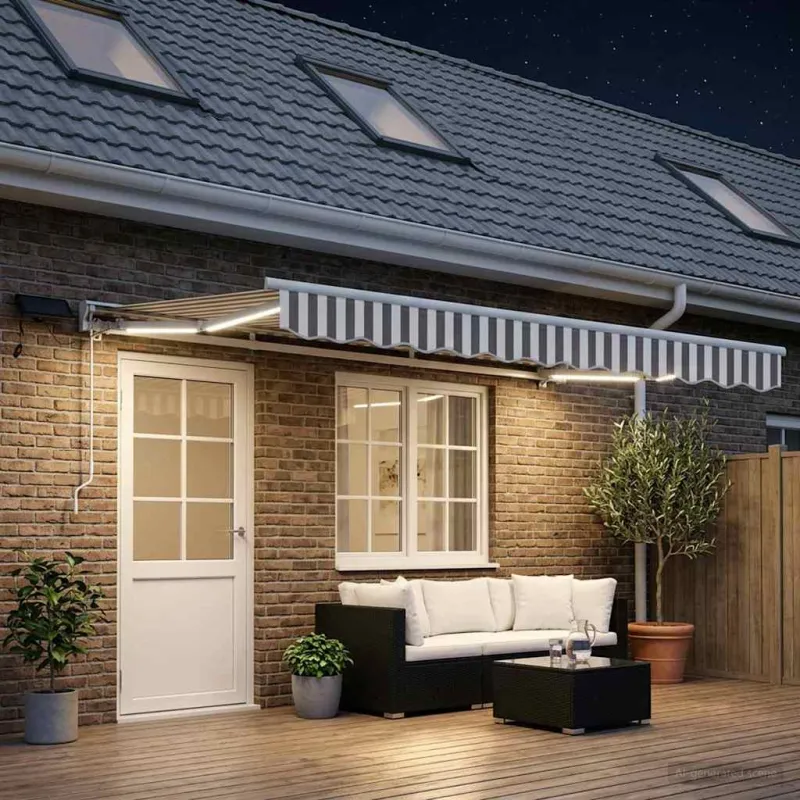 Rankinis markizės rėmas su LED Šviesiai pilka ir balta. 5 x 3 m