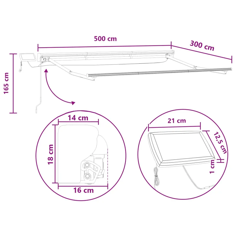Rankinis markizės rėmas su LED Taupe 5 x 3 m