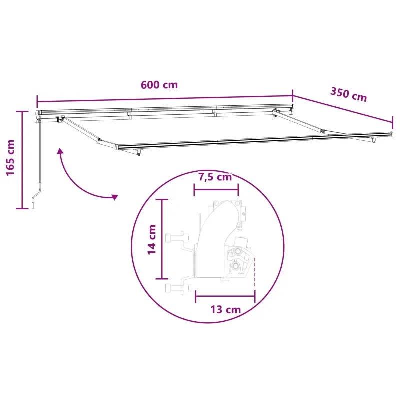Ištraukiama markizė Šviesiai pilka ir balta. 600 × 350 cm