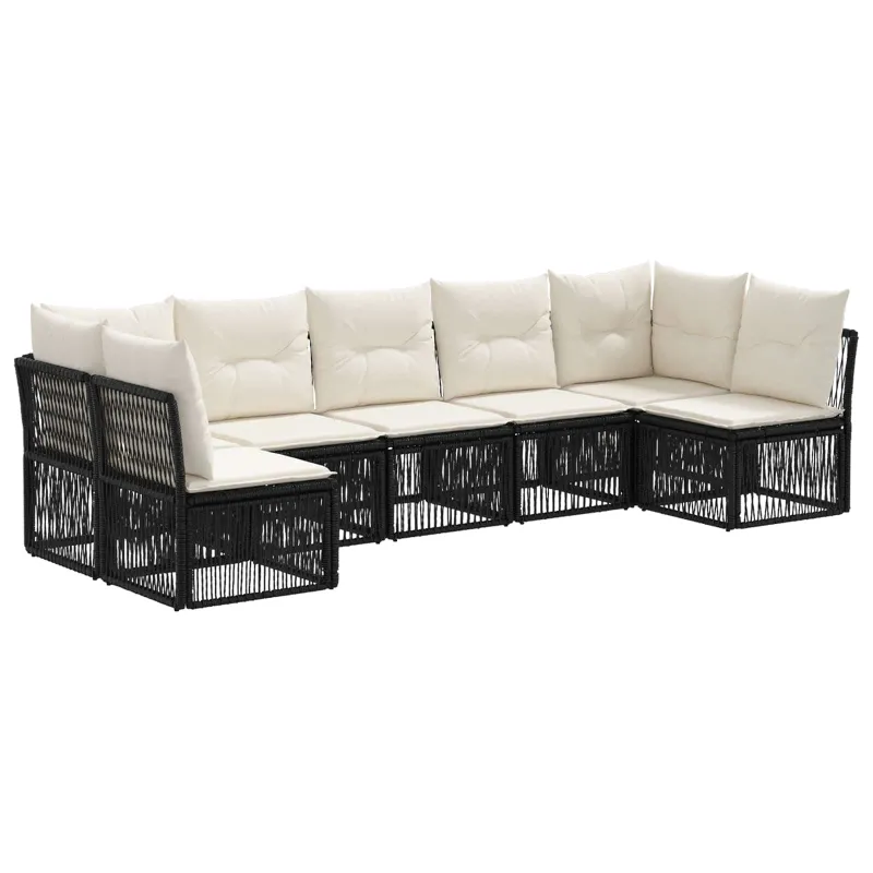 Sodo Sofų Rinkinys 7 pcs Juoda poliratanas