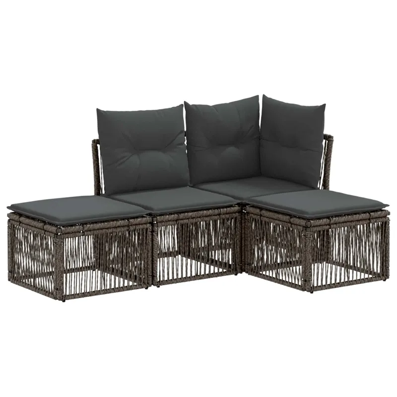 Sodo Sofų Rinkinys 4 pcs Pilka poliratanas