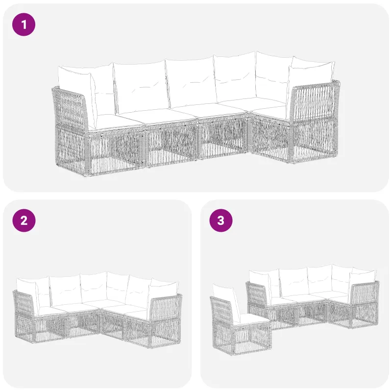 Sodo Sofų Rinkinys 5 pcs Juoda poliratanas