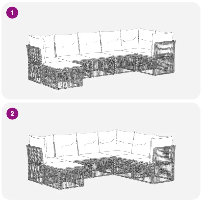 Sodo Sofų Rinkinys 7 pcs Juoda poliratanas