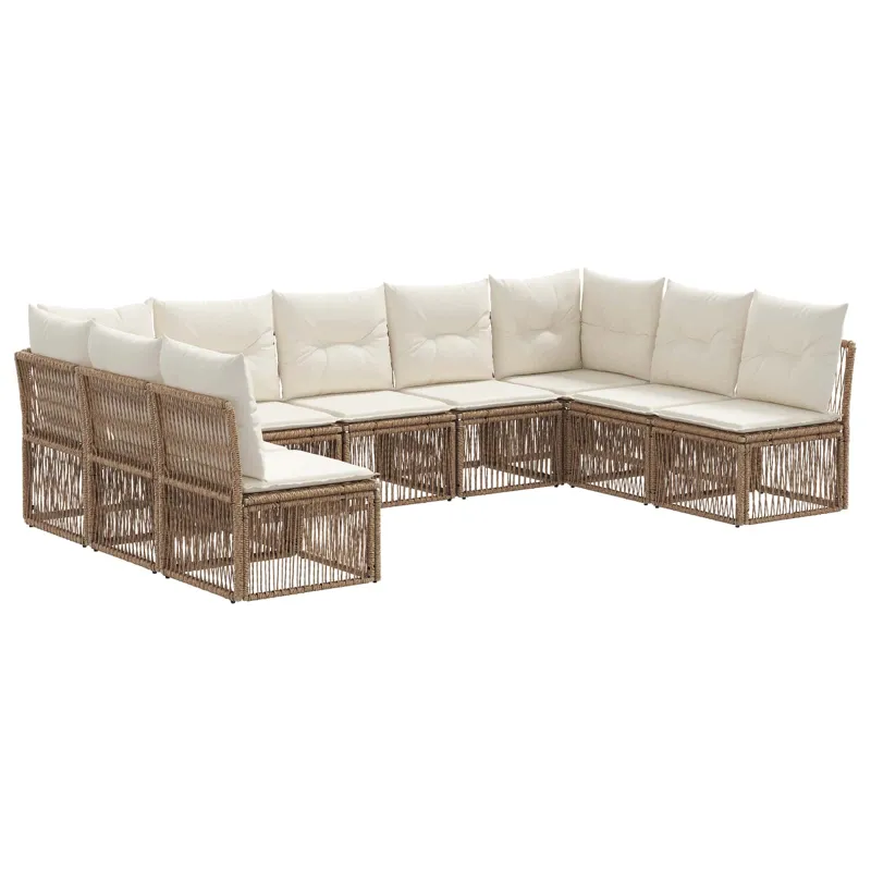 Sodo Sofų Rinkinys 9 pcs Smėlio poliratanas