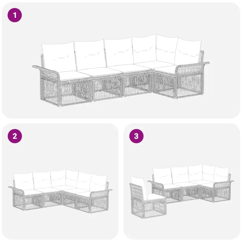 Sodo Sofų Rinkinys 5 pcs Juoda poliratanas