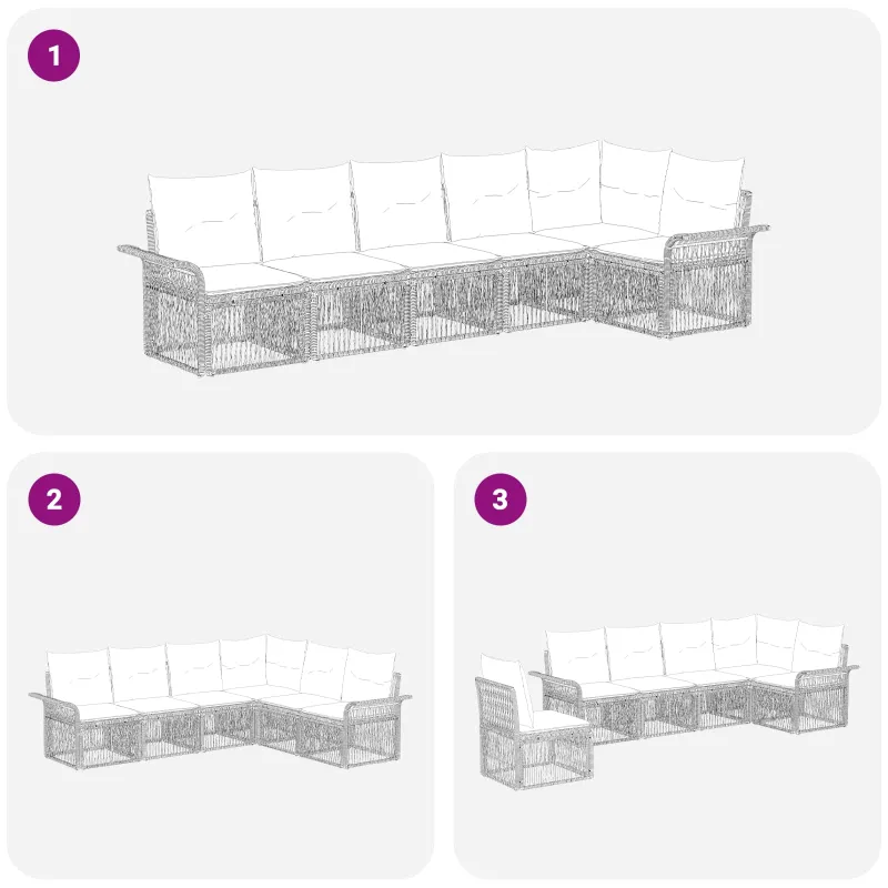 Sodo Sofų Rinkinys 6 pcs Juoda poliratanas