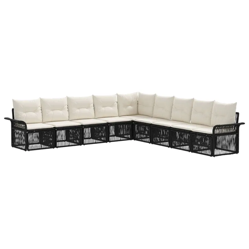 Sodo Sofų Rinkinys 9 pcs Juoda poliratanas