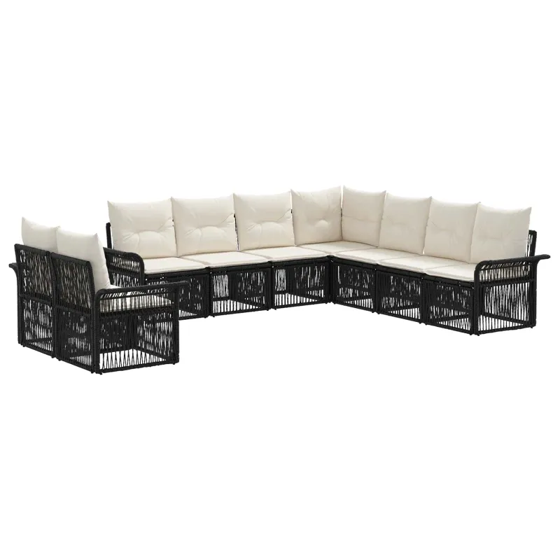Sodo Sofų Rinkinys 9 pcs Juoda poliratanas