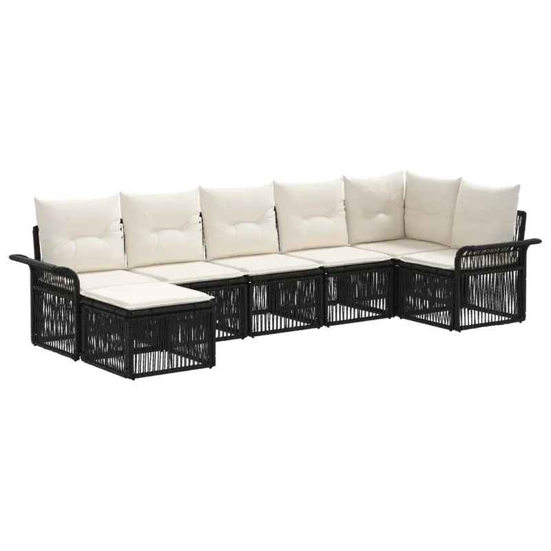 Sodo Sofų Rinkinys 7 pcs Juoda poliratanas