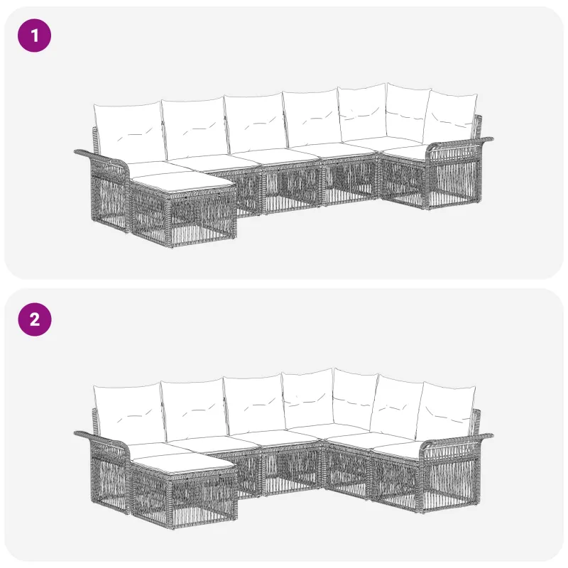 Sodo Sofų Rinkinys 7 pcs Juoda poliratanas