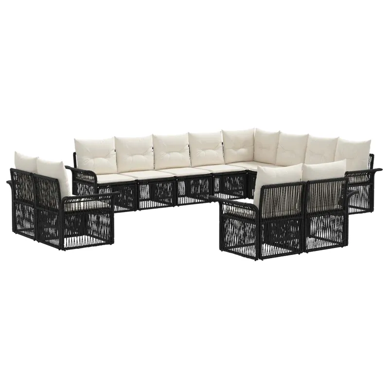 Sodo Sofų Rinkinys 12 pcs Juoda ir kreminė balta poliratanas