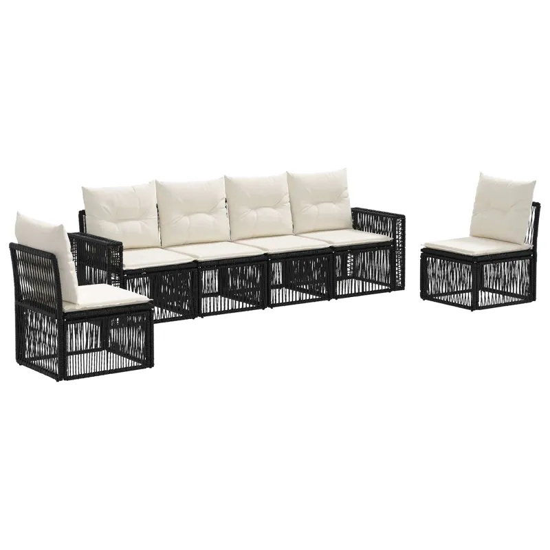 Sodo Sofų Rinkinys 6 pcs Juoda ir kreminė balta poliratanas