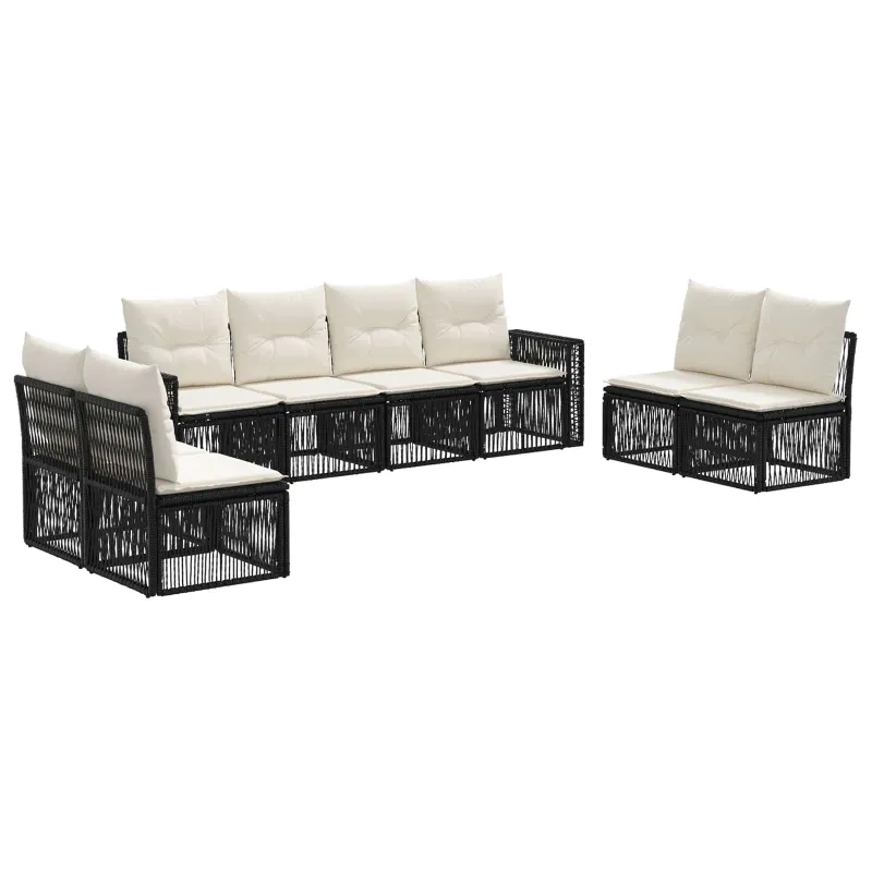 Sodo Sofų Rinkinys 8 pcs Juoda ir kreminė balta poliratanas