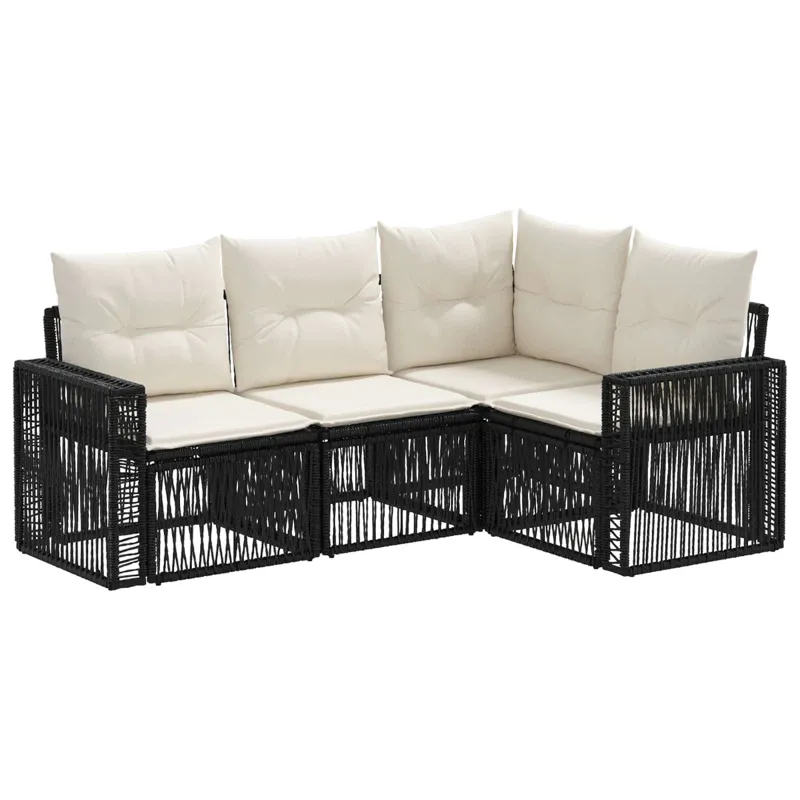 Sodo Sofų Rinkinys 4 pcs Juoda ir kreminė balta poliratanas