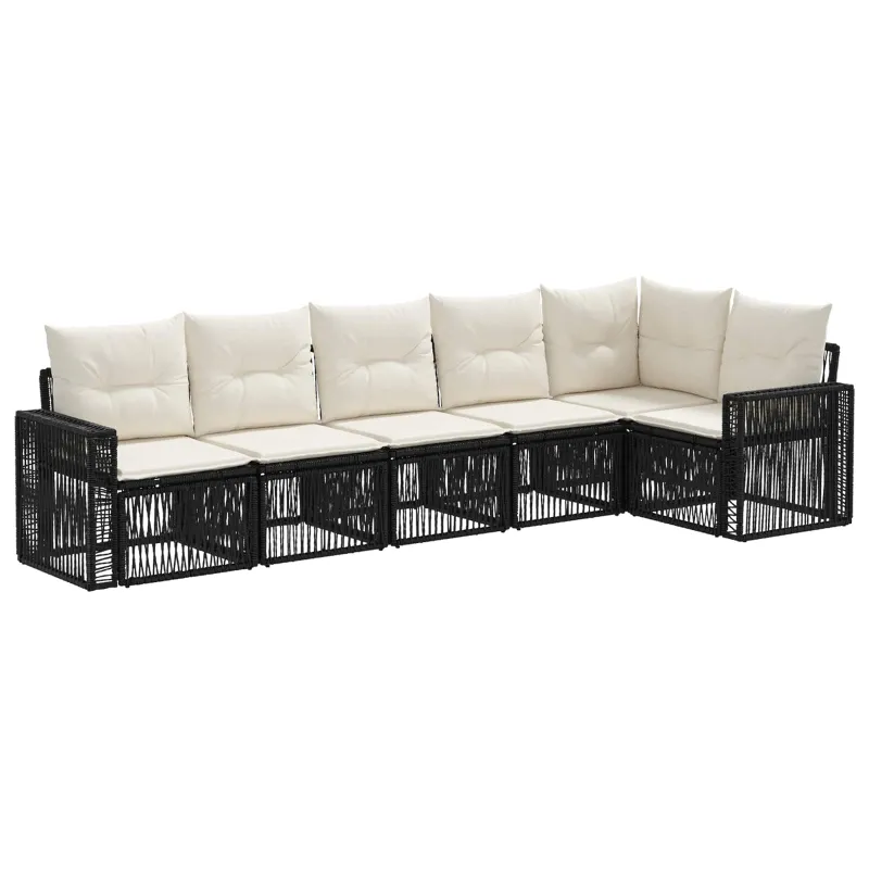 Sodo Sofų Rinkinys 6 pcs Juoda ir kreminė balta poliratanas