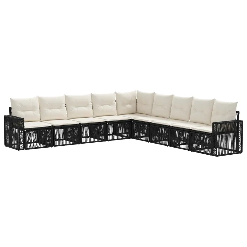 Sodo Sofų Rinkinys 9 pcs Juoda ir kreminė balta poliratanas
