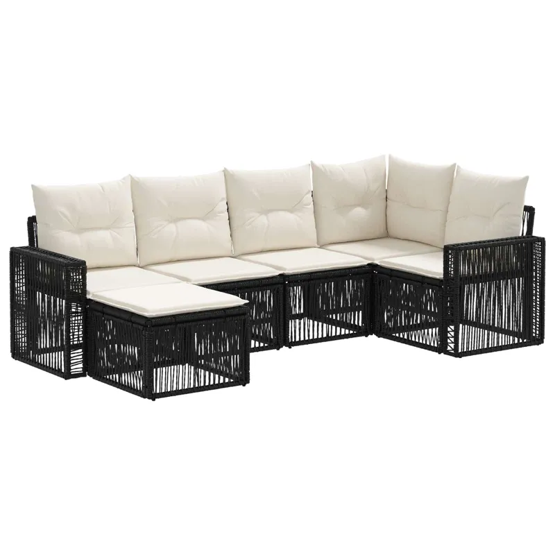 Sodo Sofų Rinkinys 6 pcs Juoda ir kreminė balta poliratanas