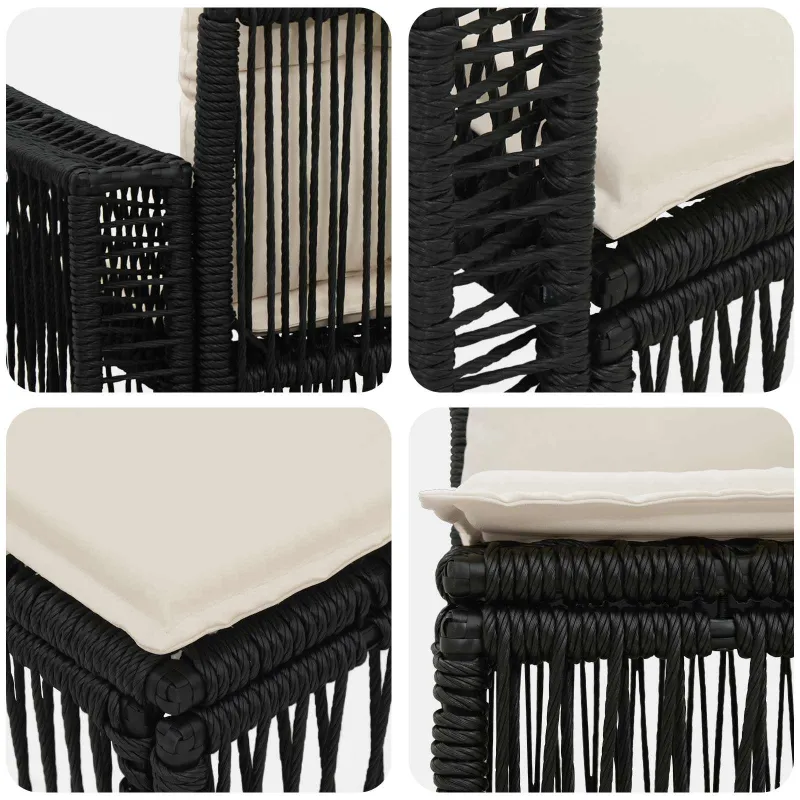 Sodo Sofų Rinkinys 12 pcs Juoda ir kreminė balta poliratanas