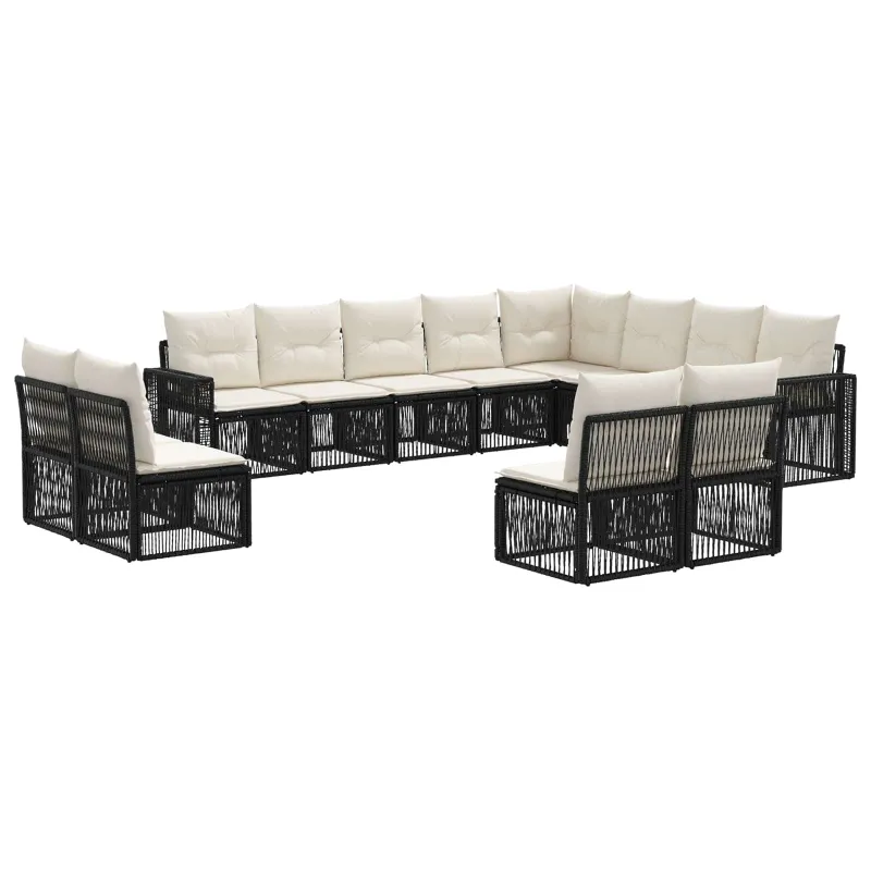 Sodo Sofų Rinkinys 12 pcs Juoda ir kreminė balta poliratanas