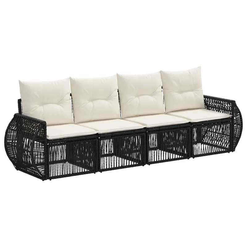 Sodo Sofų Rinkinys 4 pcs Juoda ir kreminė balta poliratanas