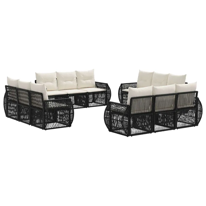 Sodo Sofų Rinkinys 12 pcs Juoda ir kreminė balta poliratanas