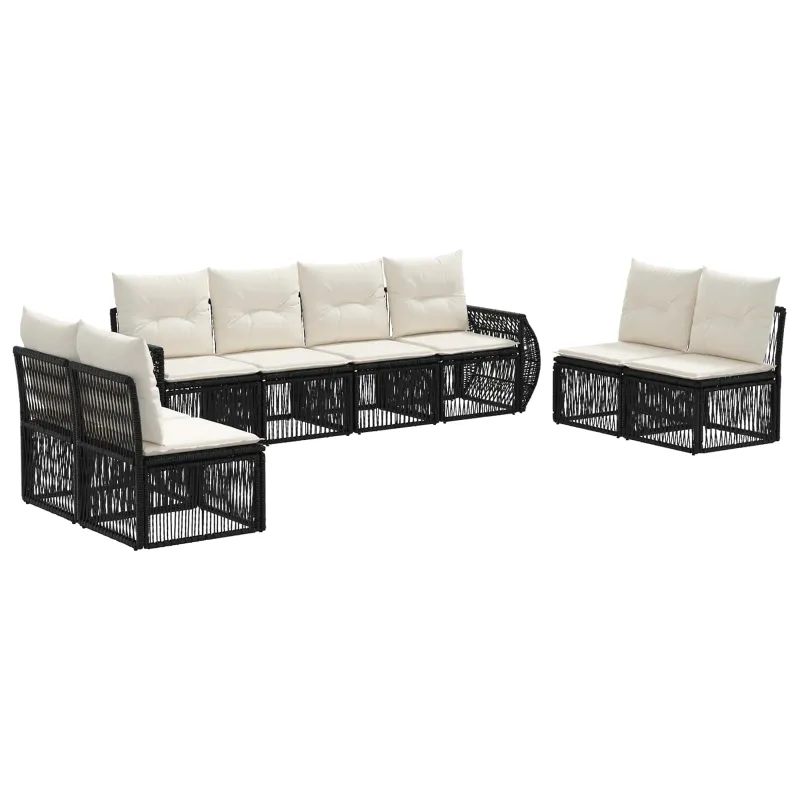 Sodo Sofų Rinkinys 8 pcs Juoda ir kreminė balta poliratanas
