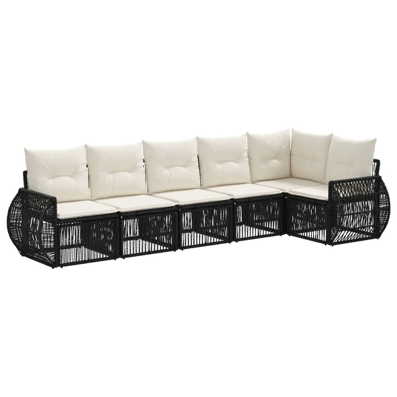Sodo Sofų Rinkinys 6 pcs Juoda ir kreminė balta poliratanas